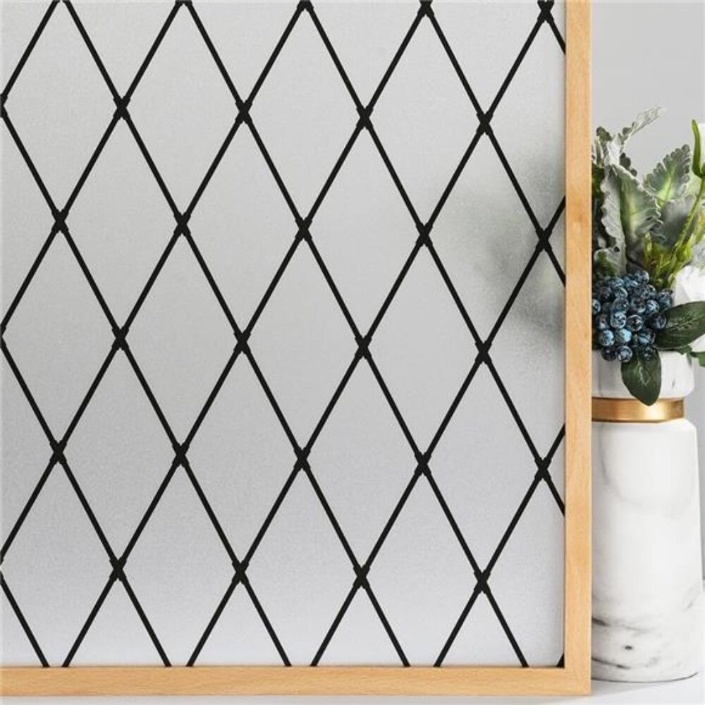 Frosted Black Lattice Window Film Static Cling Window Privacy Films